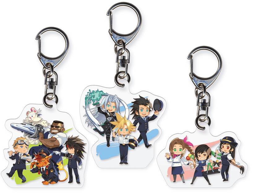 Три брелока Final Fantasy 7 Remake с различными коллекциями персонажей.