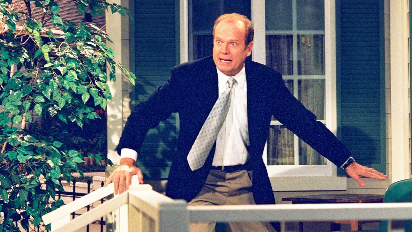 Kelsey Grammer looking worried as Dr Frasier Crane in Frasier season 10