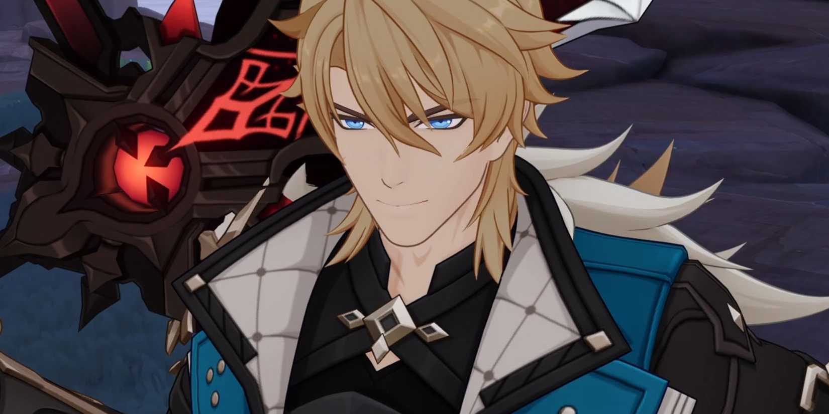 A close-up of Valka's face from Genshin.