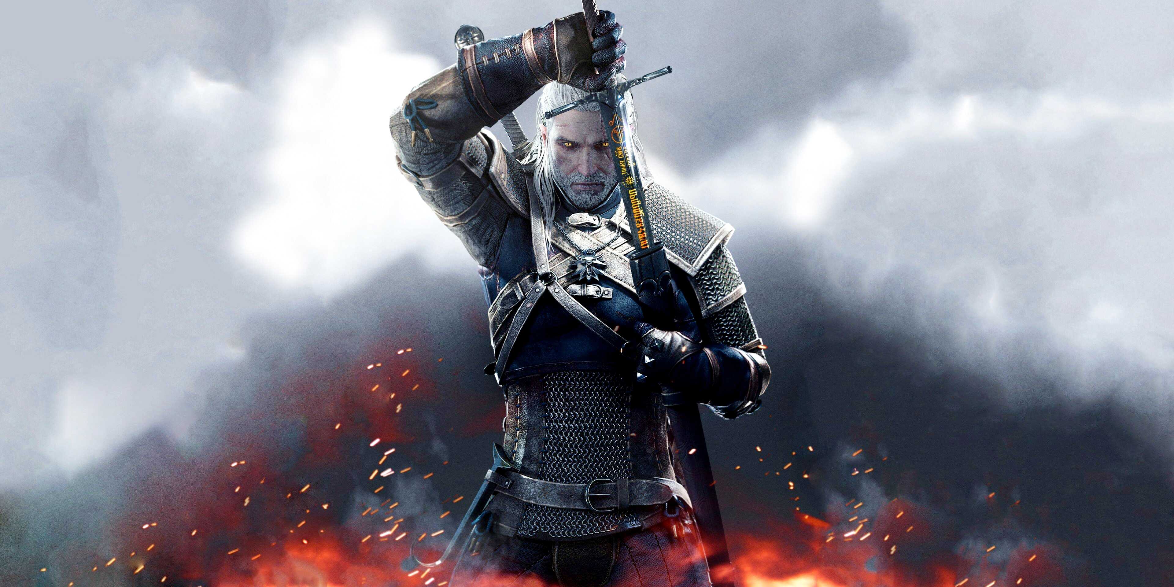Geralt from The Witcher 3 pulling a sword from its sheath