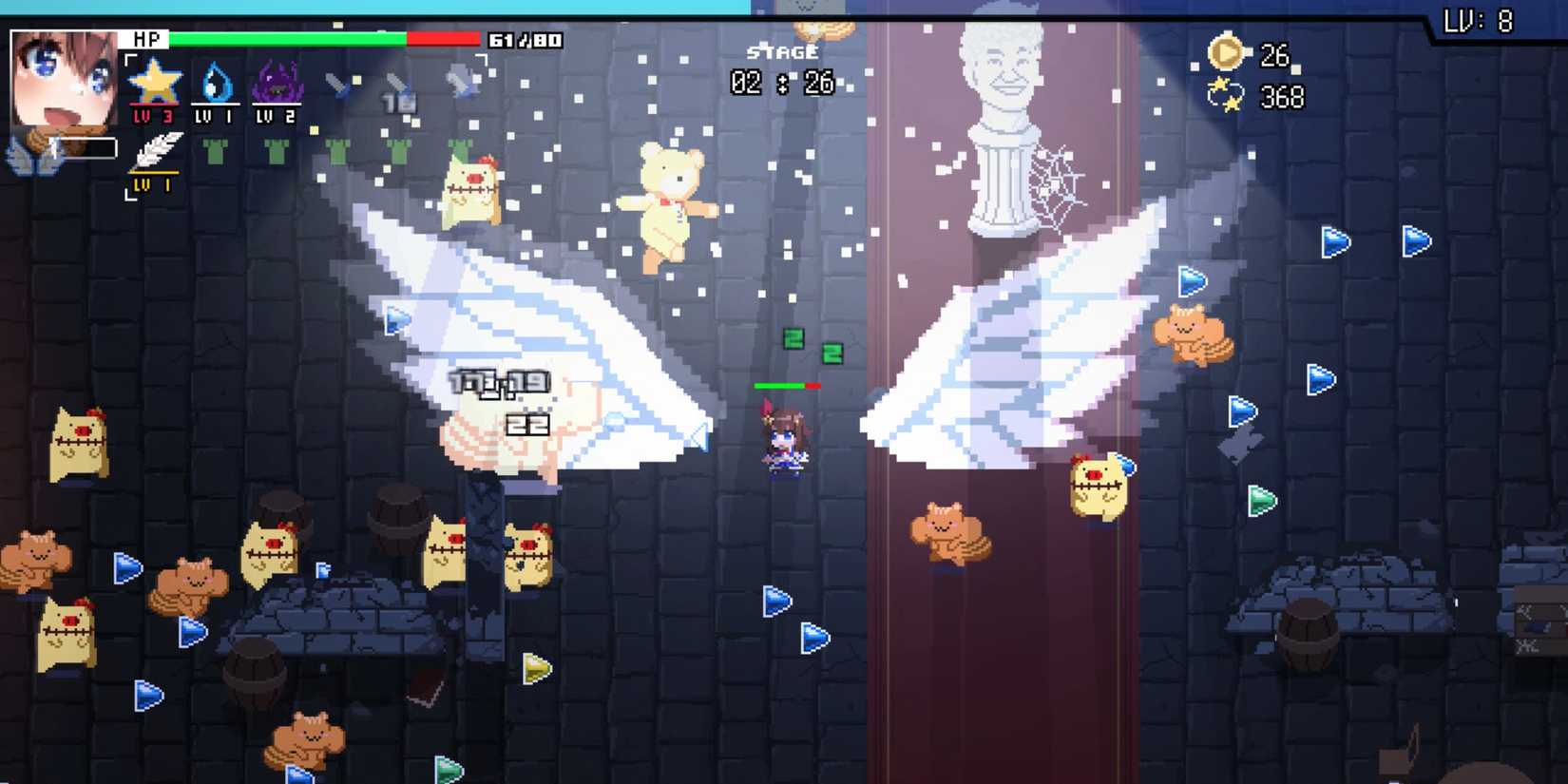 A character creates wings as they face enemies in HoloCure.