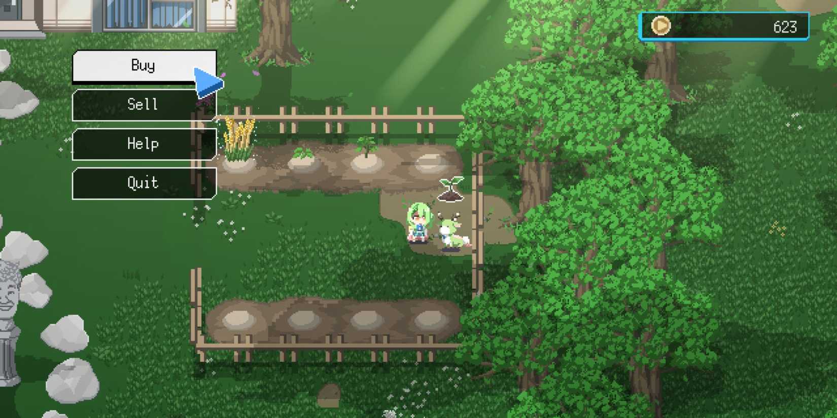 A character talks to a vendor animal in HoloCure.