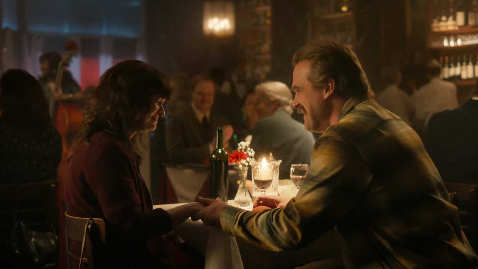 Hopper proposing to Joyce in the Stranger Things series finale