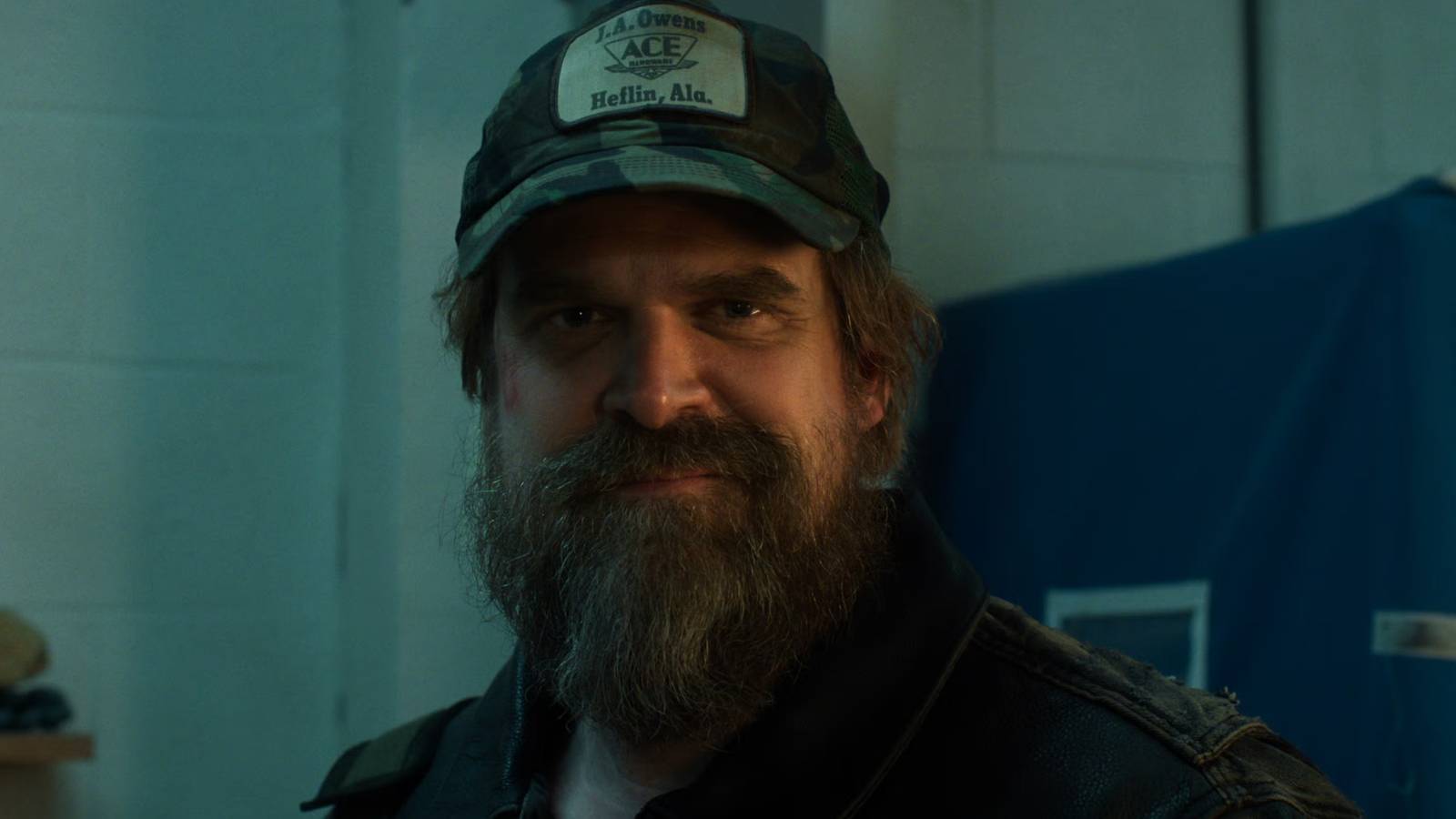 Hopper smiling in the Stranger Things series finale