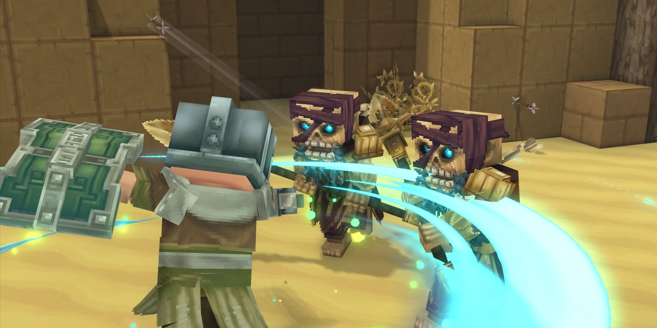 A Hytale character slashing a sword at enemies