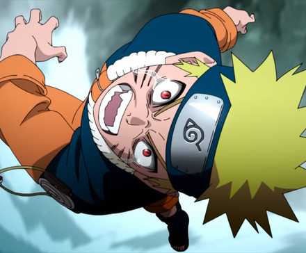 Naruto attacking Sasuke in Naruto