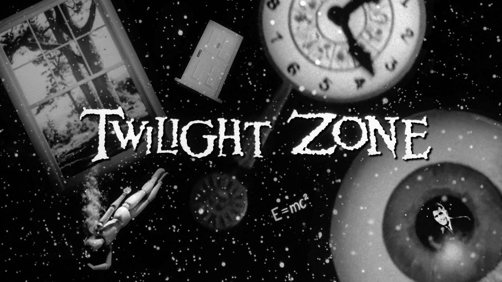 Twilight Zone title in front of objects floating in space.