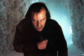 Jack (Jack Nicholson) angry walking in the snow in The Shining