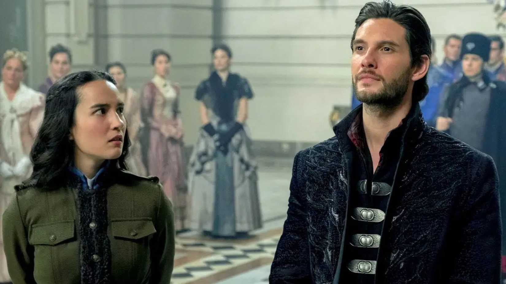 Jessie Mei Li as Alina Starkov looking at Ben Barnes Darkling in Shadow And Bone