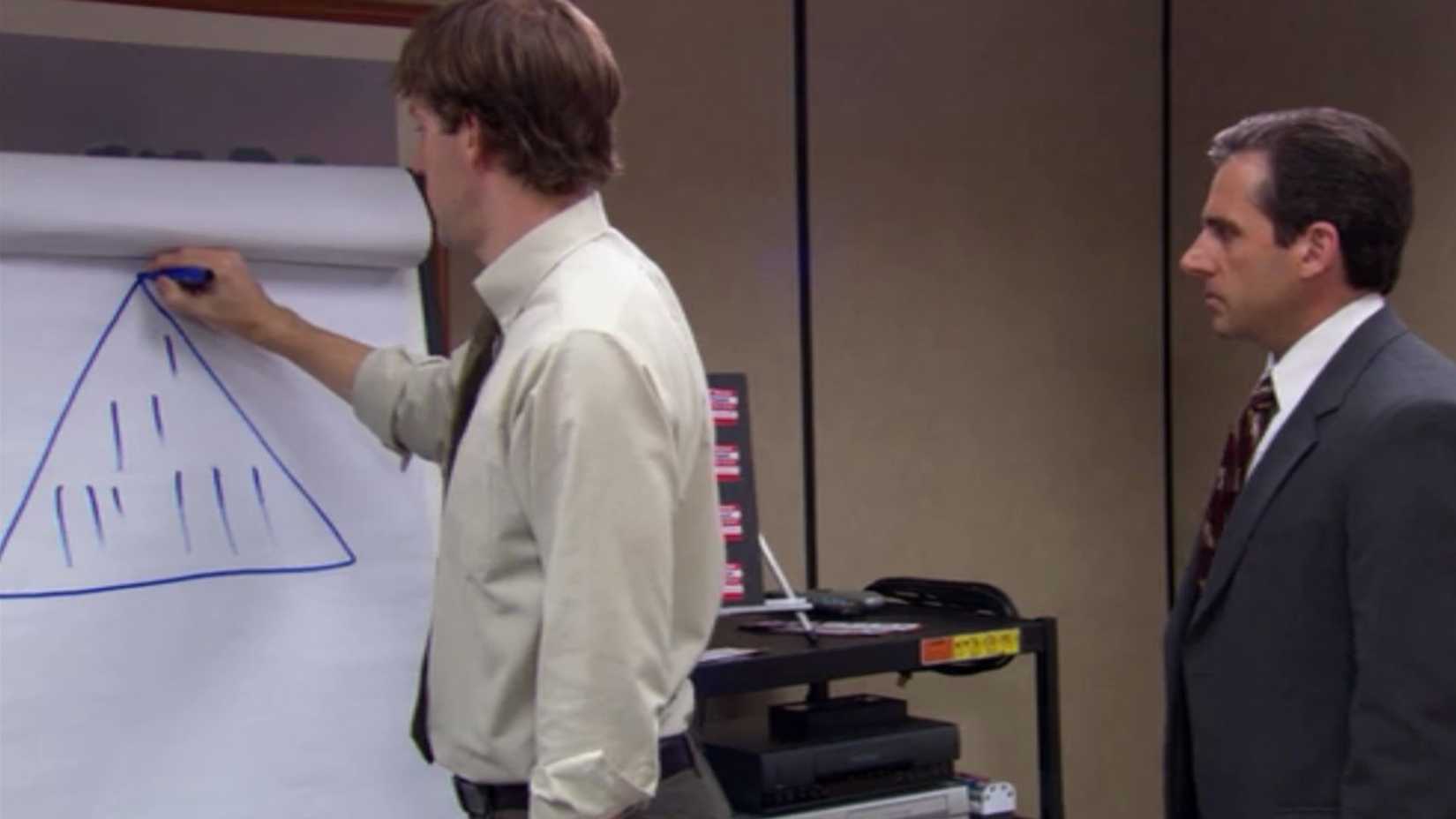 Jim highlights Michael's pyramid scheme on The Office