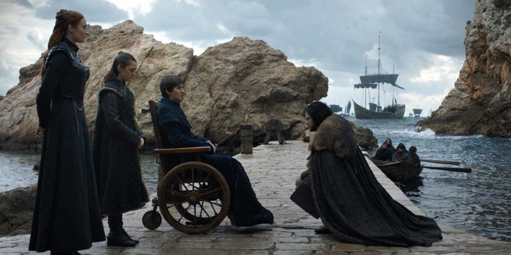 Cena final de Game of Thrones com Jon Snow e Bran Stark