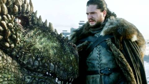 Jon Snow with a dragon in Game of Thrones season 8