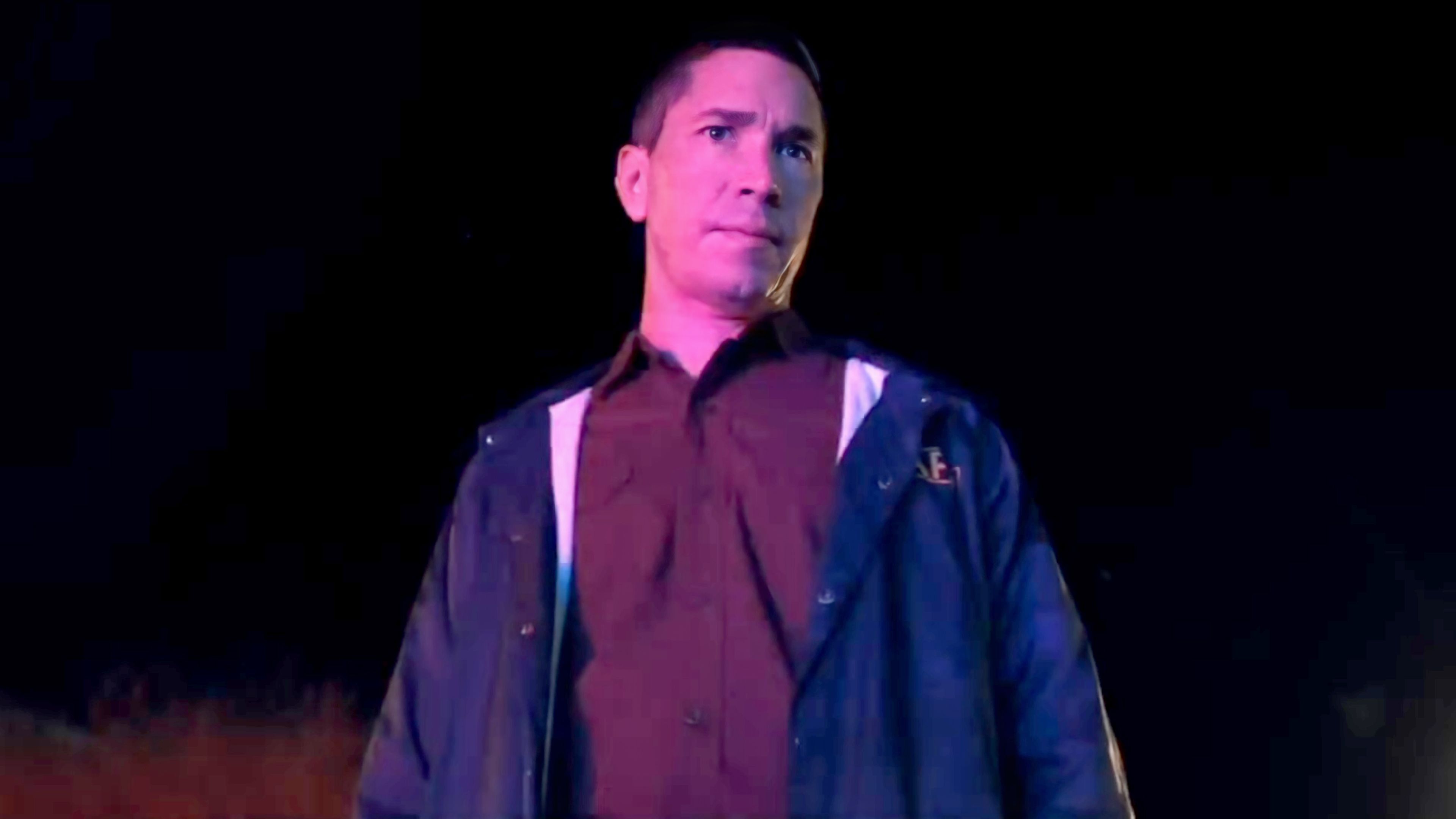 Justin Long's Xavier looking suspiciously at something in Night Patrol