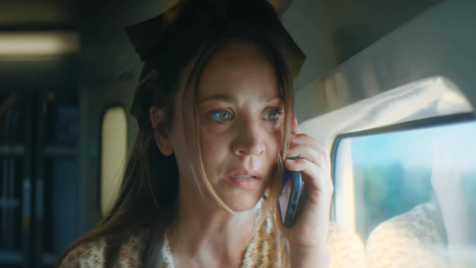 Kaley Cuoco on a phone call in Vanished