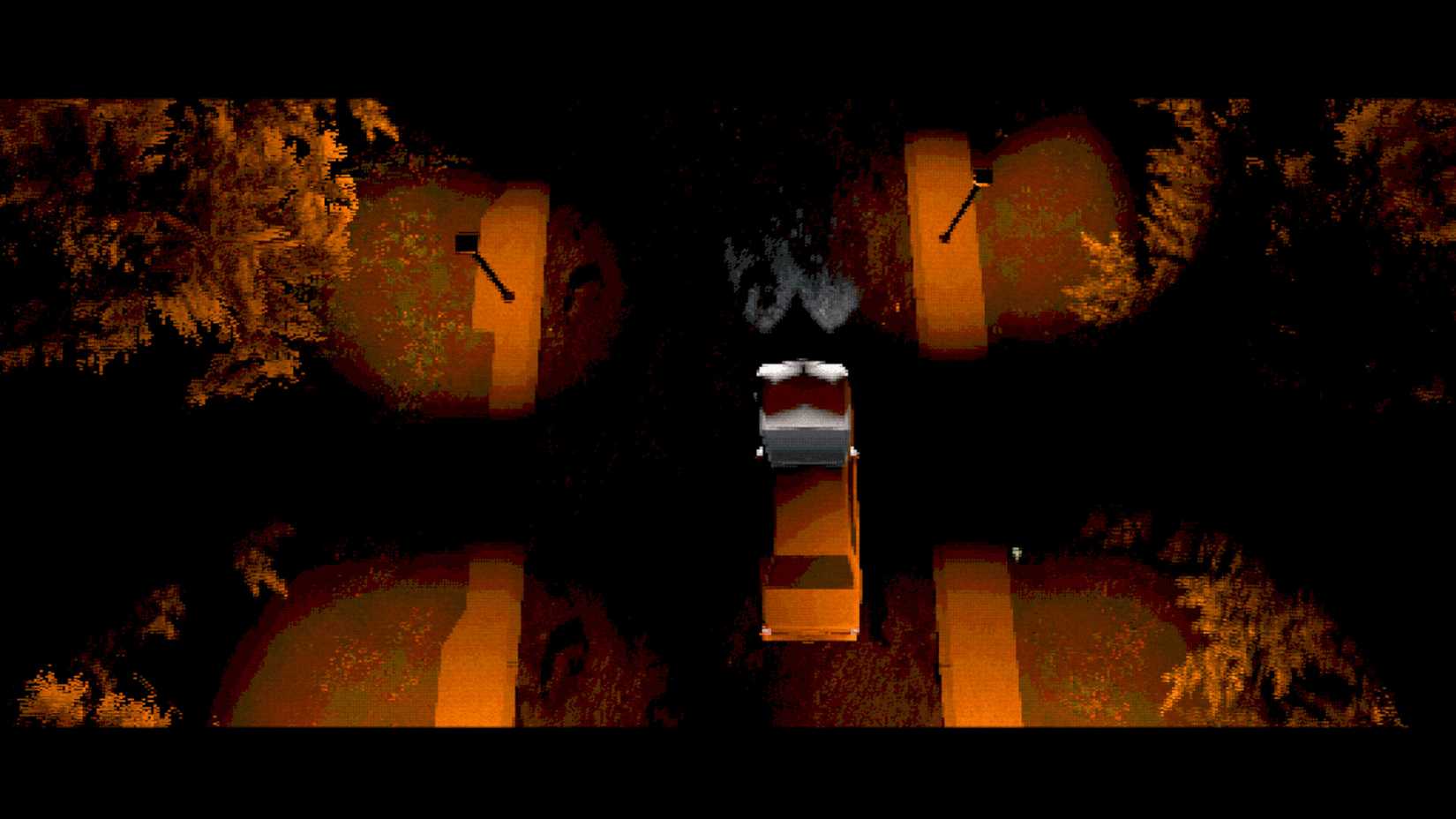 Lost Trust Episode 1 screenshot looking down on a car driving under streetlights.