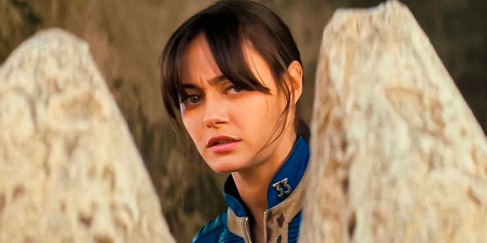 Lucy com uma expressão preocupada em Fallout