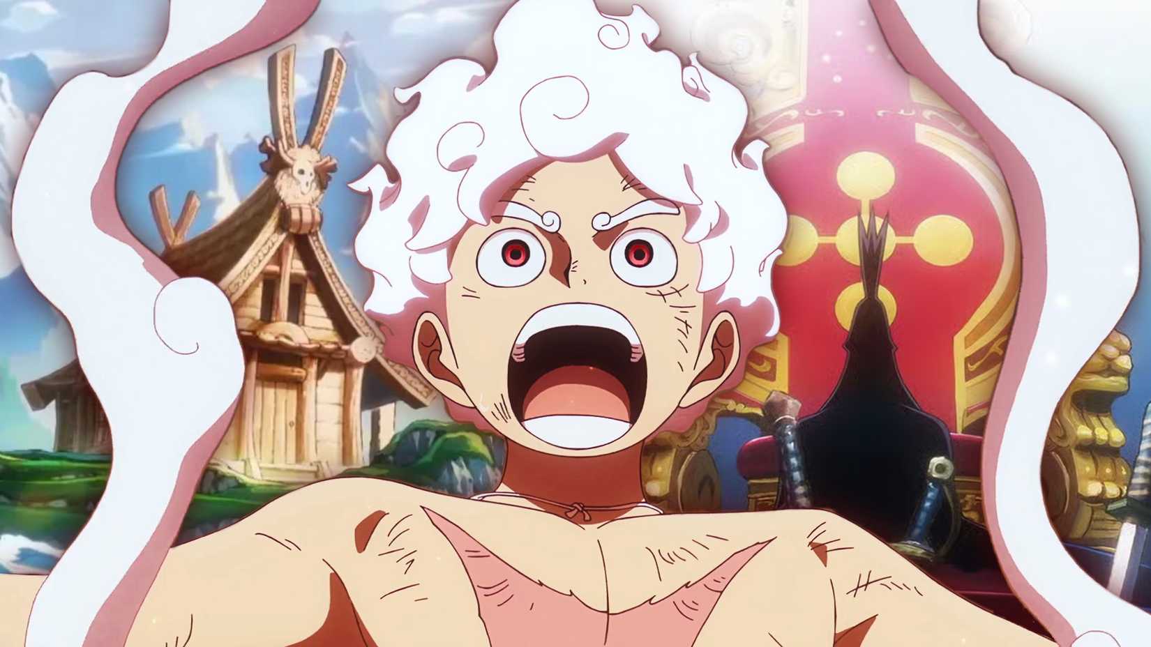 Luffy is Secretly Helping One Piece's Greatest Villain Take Over the World, and Fans Completely Missed It 1 Luffy looking surprised with imu and elbaph in the background