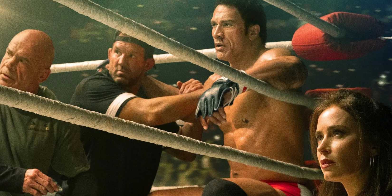 Mark Kerr recuperating in a ring corner in The Smashing Machine