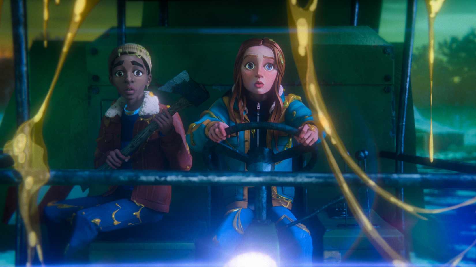 The Fate Of The Stranger Things Franchise Hinges On A New Series Coming Next Month 1 Max and Lucas driving a slime-covered machine in Stranger Things Tales from 85