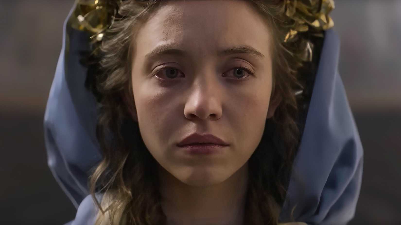 Sydney Sweeney looking sad in Immaculate