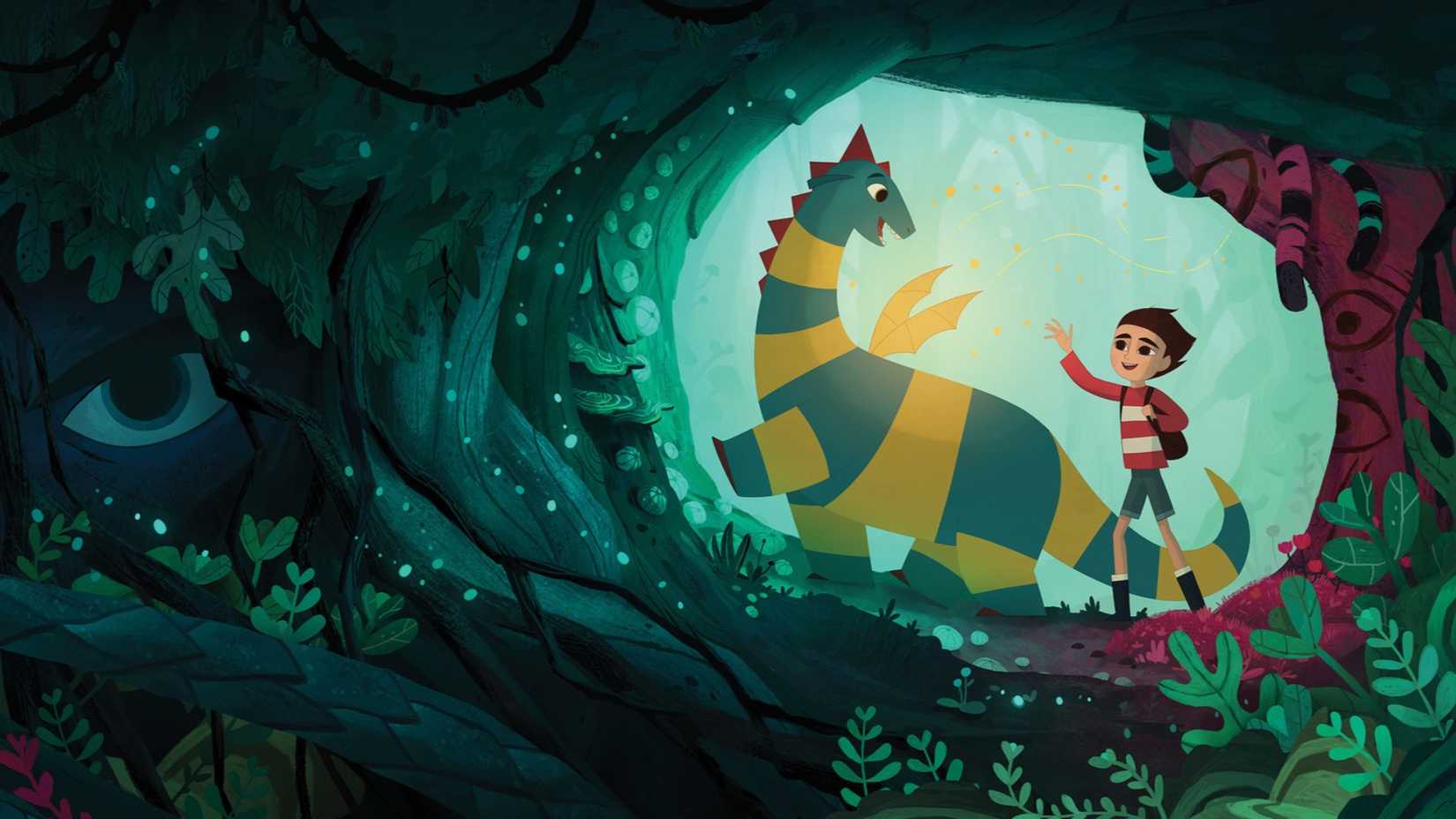 An animated boy follows a dragon in My Father's Dragon.