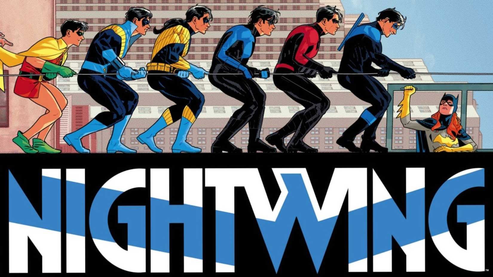 nightwing's costume over time, cover art by bruno redondo