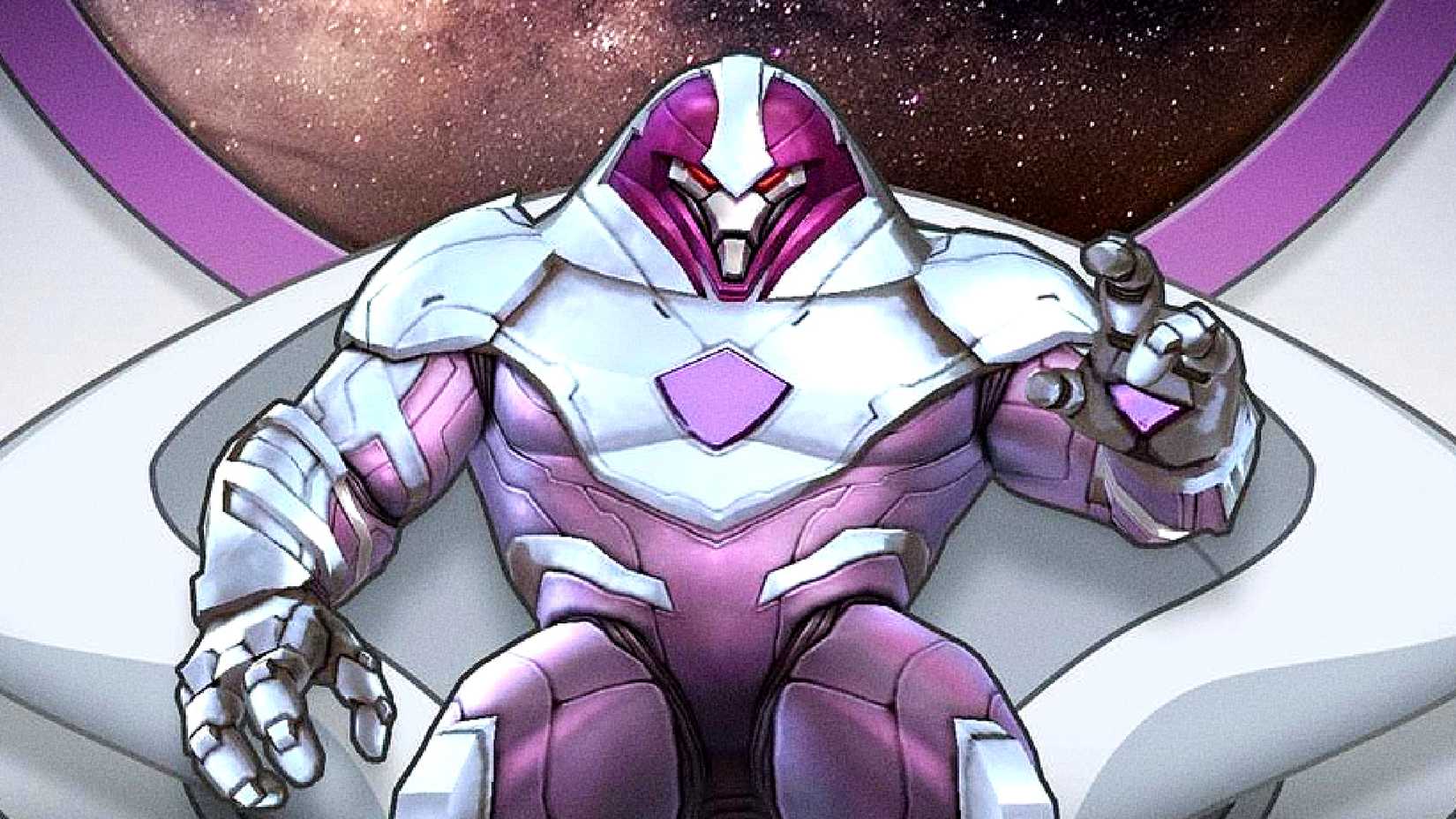 Nimrod raises his hand in his headquarters in Marvel Comics