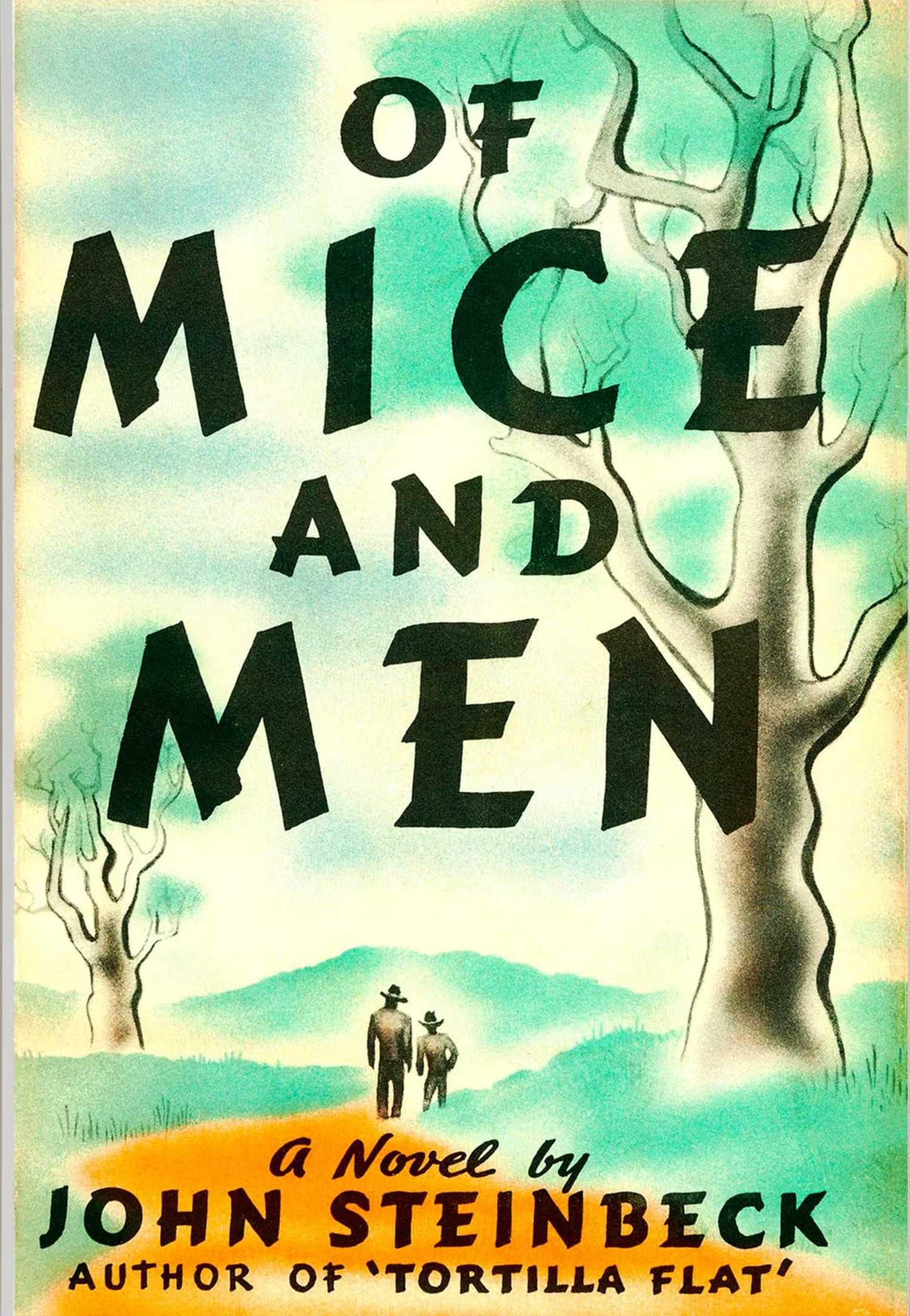 Of Mice and Men book cover, two figures walking through the woods