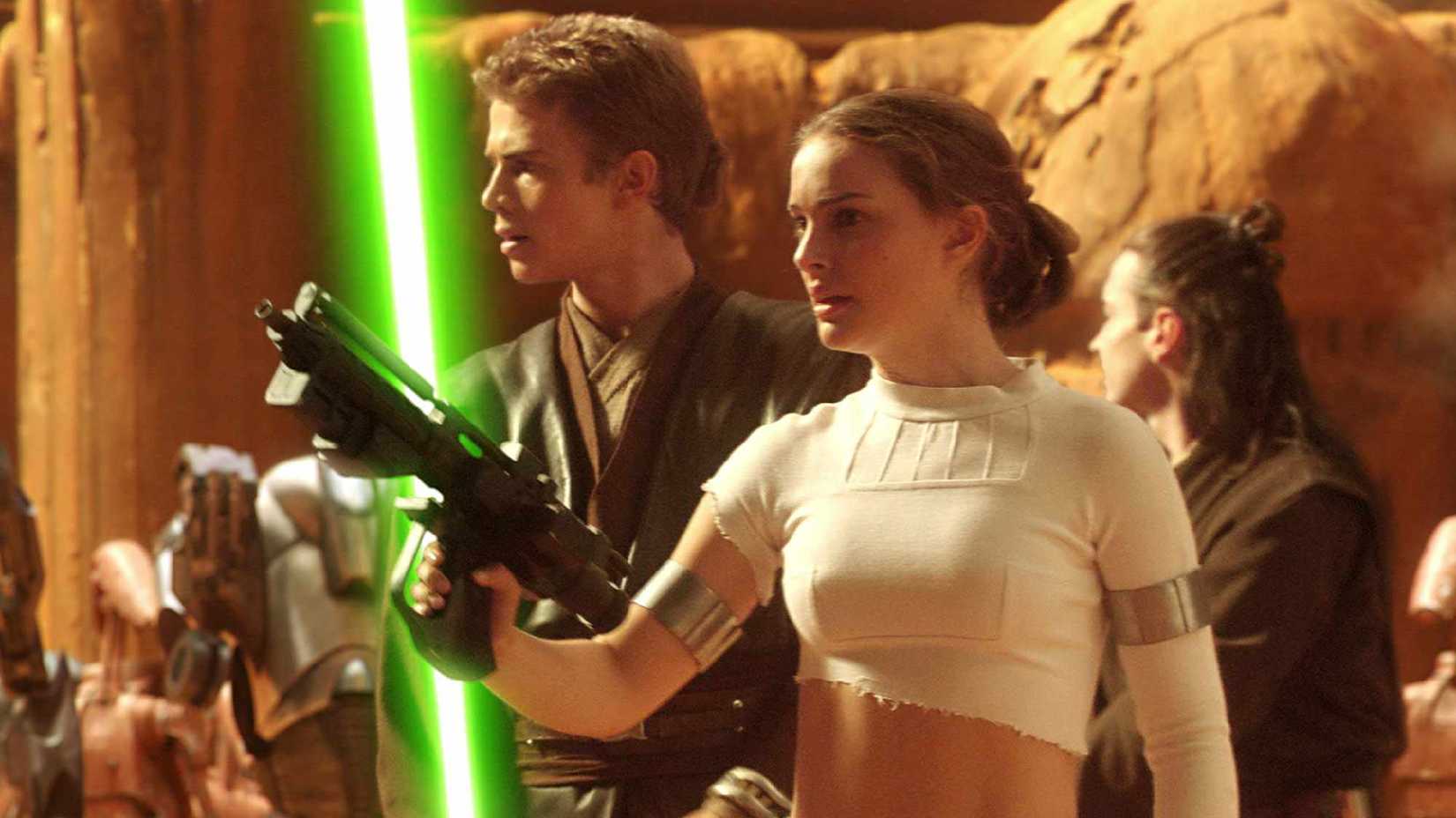 Padmé e Anakin na Batalha de Geonosis em Star Wars: Attack Of The Clones
