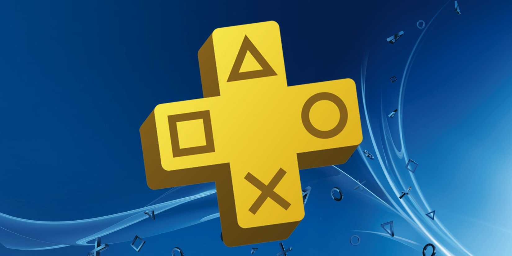 לוגו PS Plus מול רקע פלייסטיישן כחול