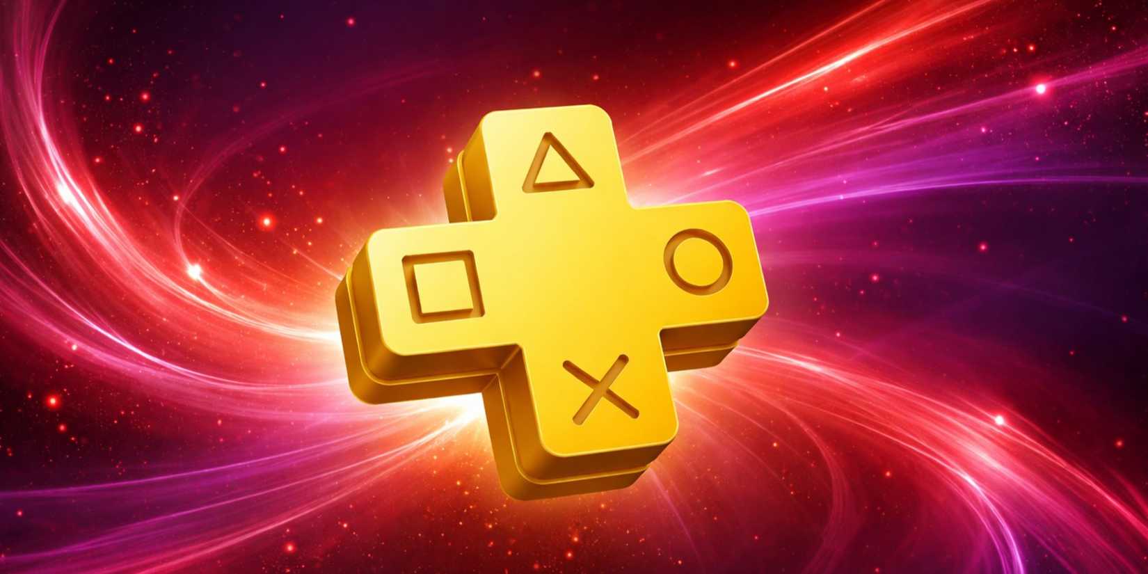 PS Plus logo on a swirling red and purple background