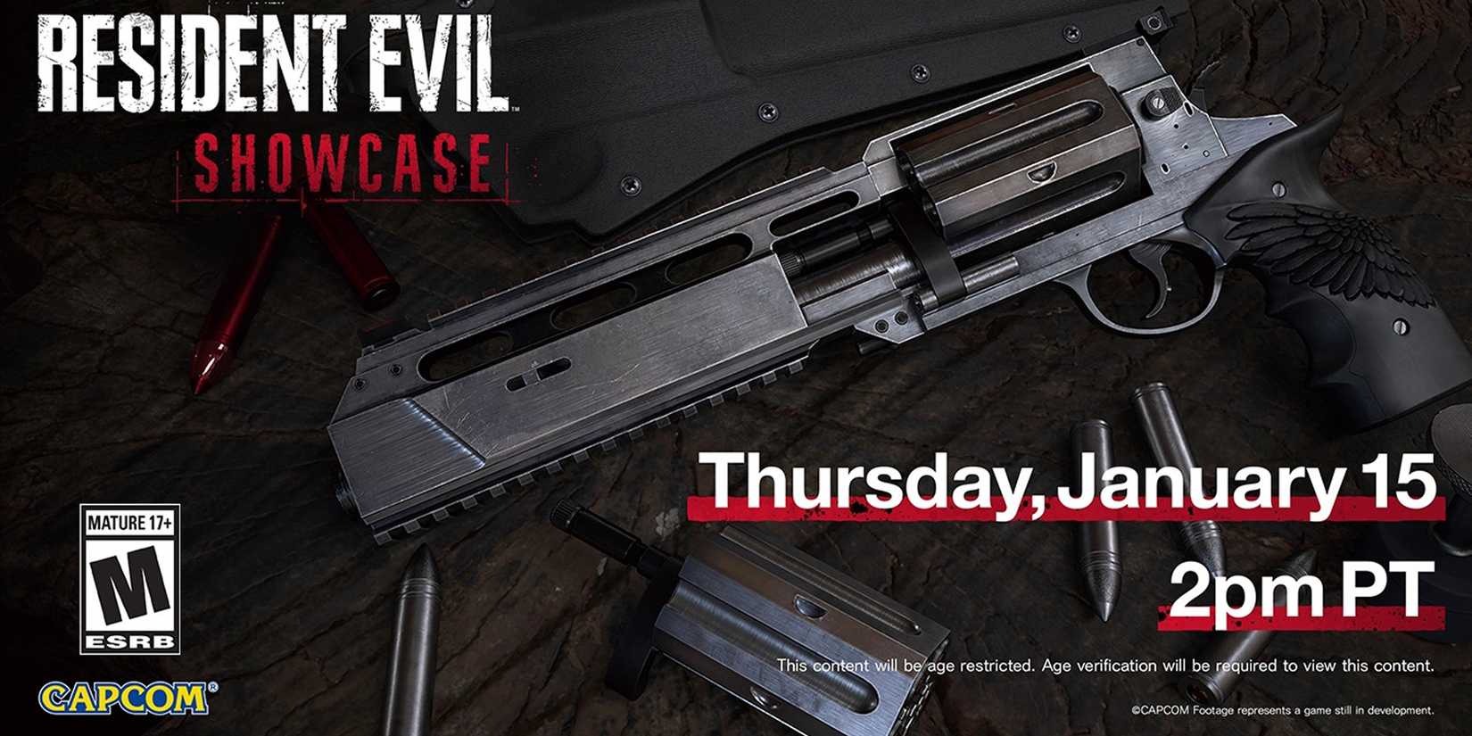 Resident Evil showcase thumbnail with a magnum and red bullets