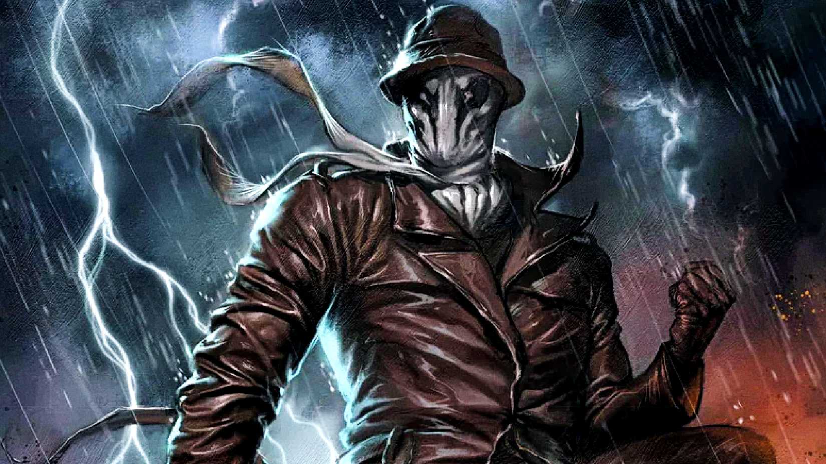 Rorschach stands in the rain in Watchmen cover by Lucio Parrillo