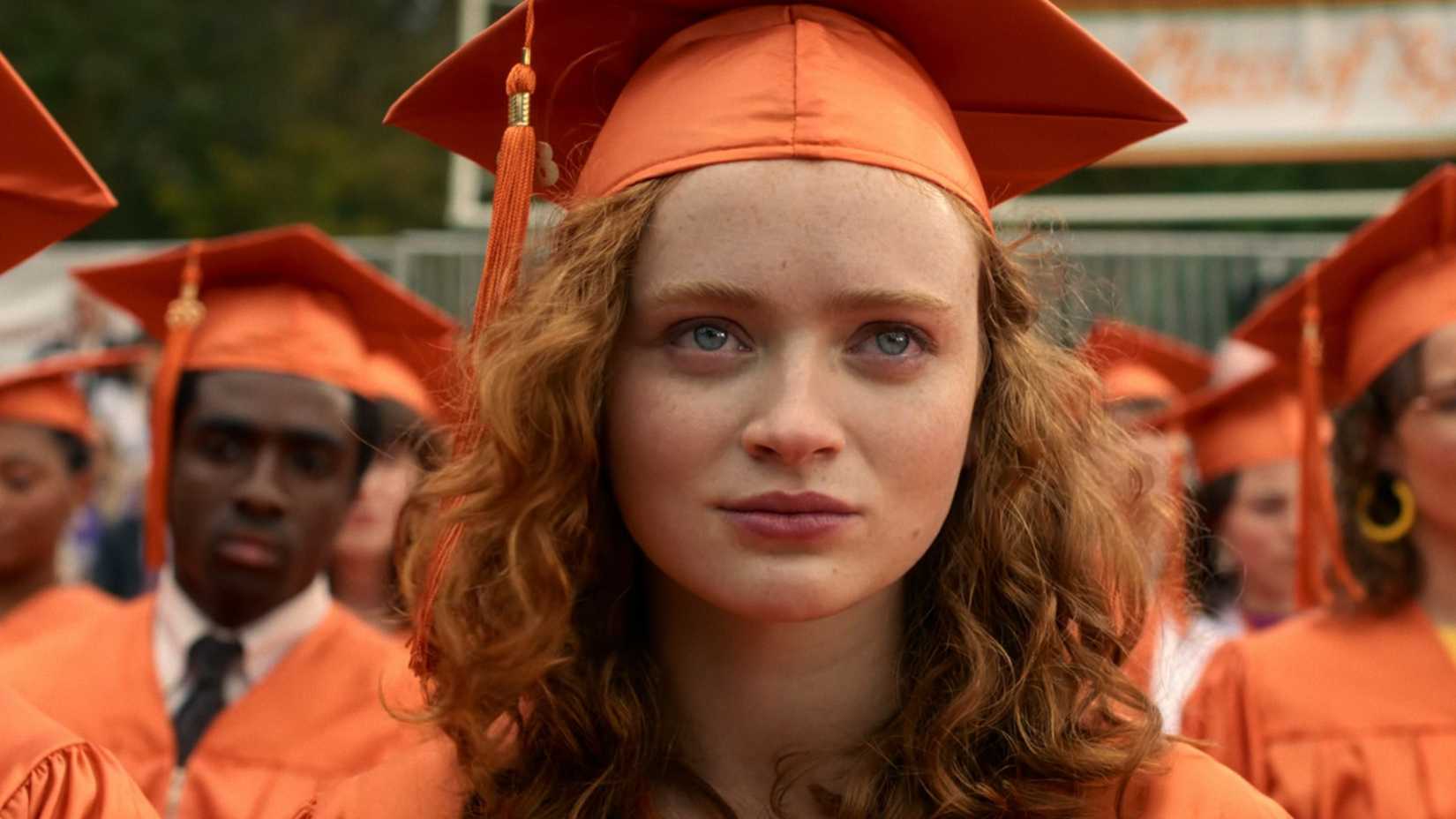 Sadie Sink as Max Mayfield at the Hawkins High School graduation ceremony.