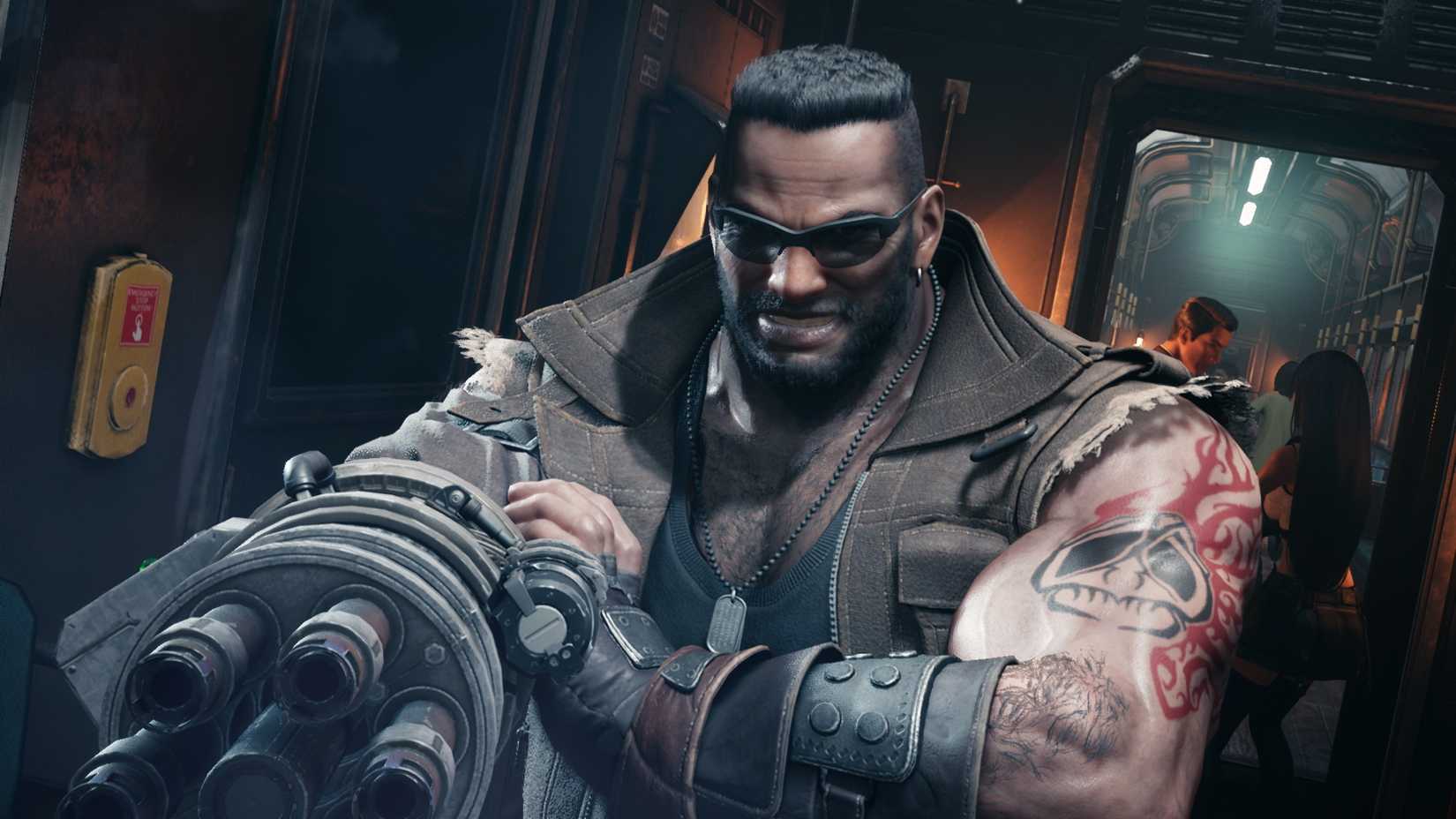 final fantasy 7 remake Barret with his arm machine gun