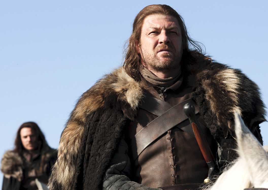 Sean Bean as Lord Eddard 'Ned' Stark riding a horse in Game of Thrones
