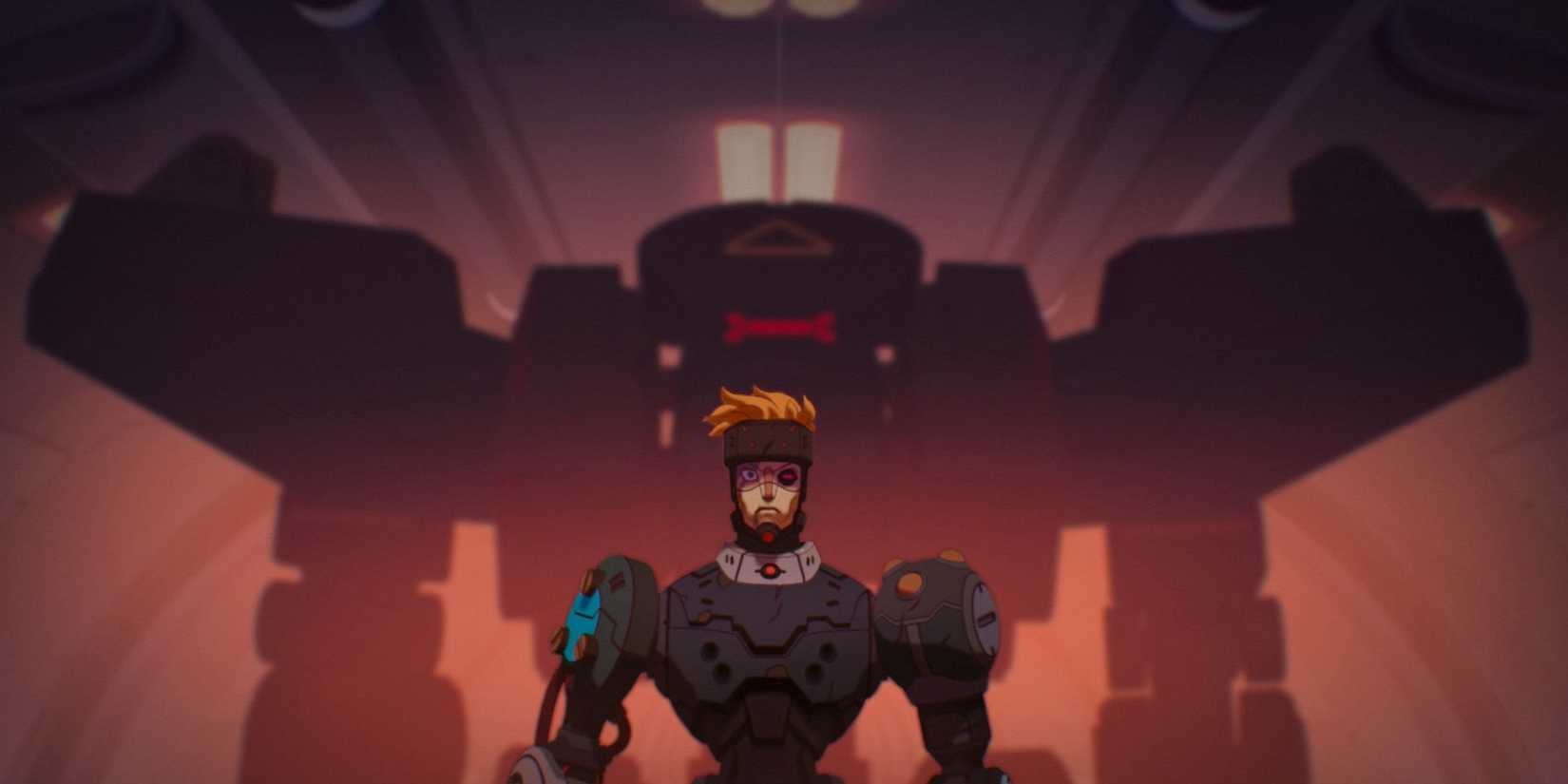 Alguém em frente a um robô em Love, Death & Robots no episódio Blindspot.