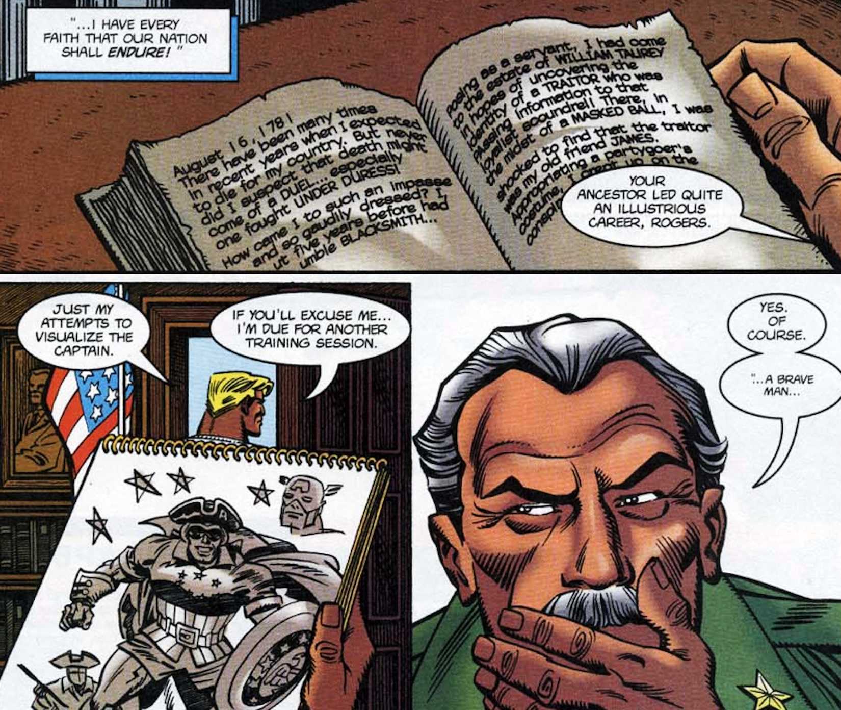 Steve Rogers Draws Captain America Suit Based on His Ancestor