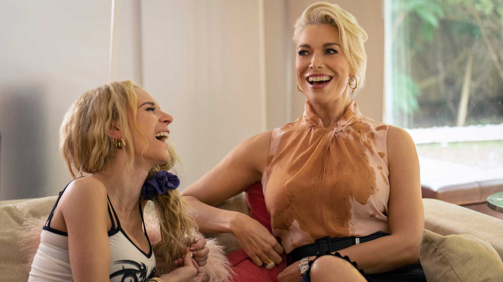 Juno Temple as Keeley Jones and Hannah Waddingham as Rebecca Welton in Ted Lasso