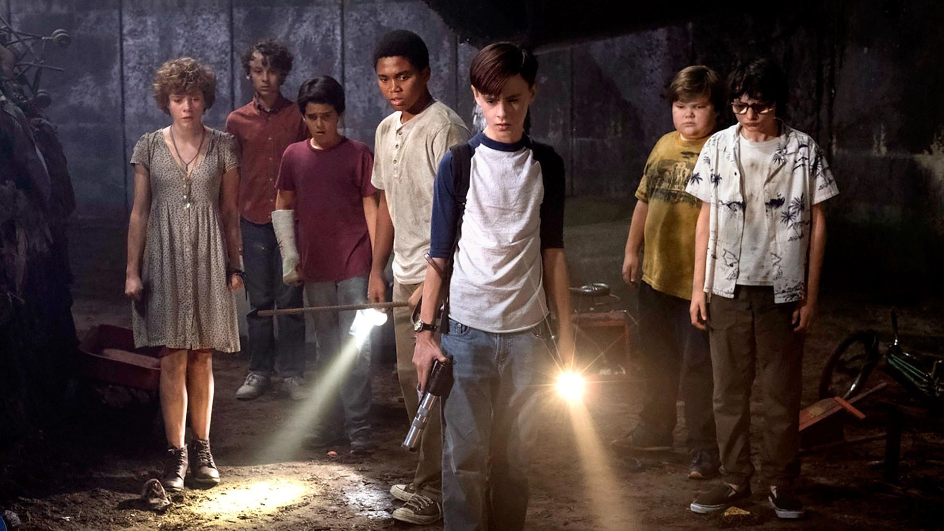 The Losers in Pennywise's lair in the sewers in It 2017