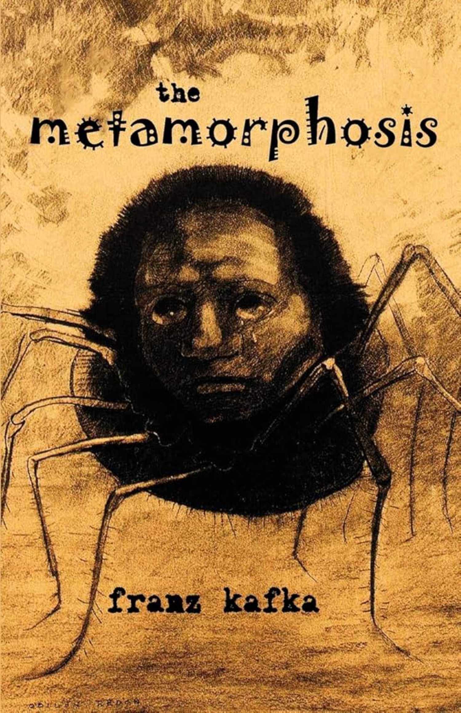 The Metamorphosis book cover, illustration of a man turning into a cockroach