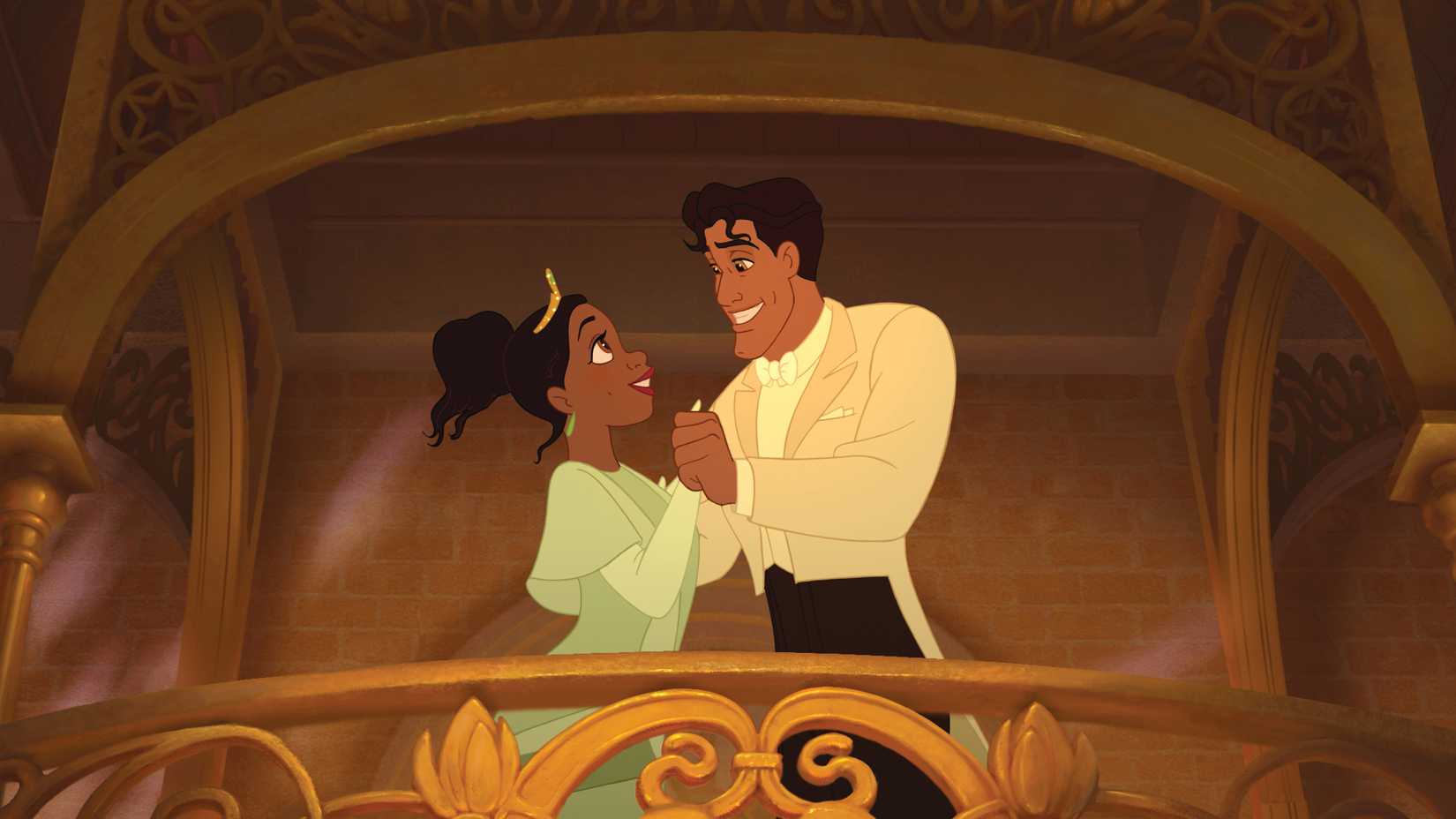 Tiana e Naveen dançando no final de The Princess and the Frog