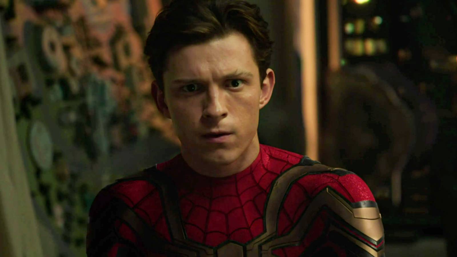 Tom Holland's Spider-Man looking disturbed in No Way Home