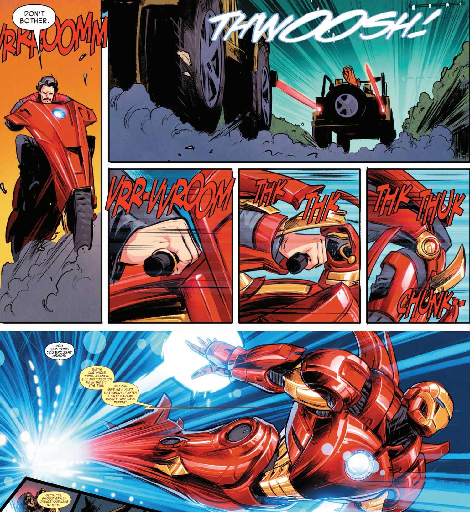 Tony Stark's hoverbike transforms into armor in Iron Man #1 2026