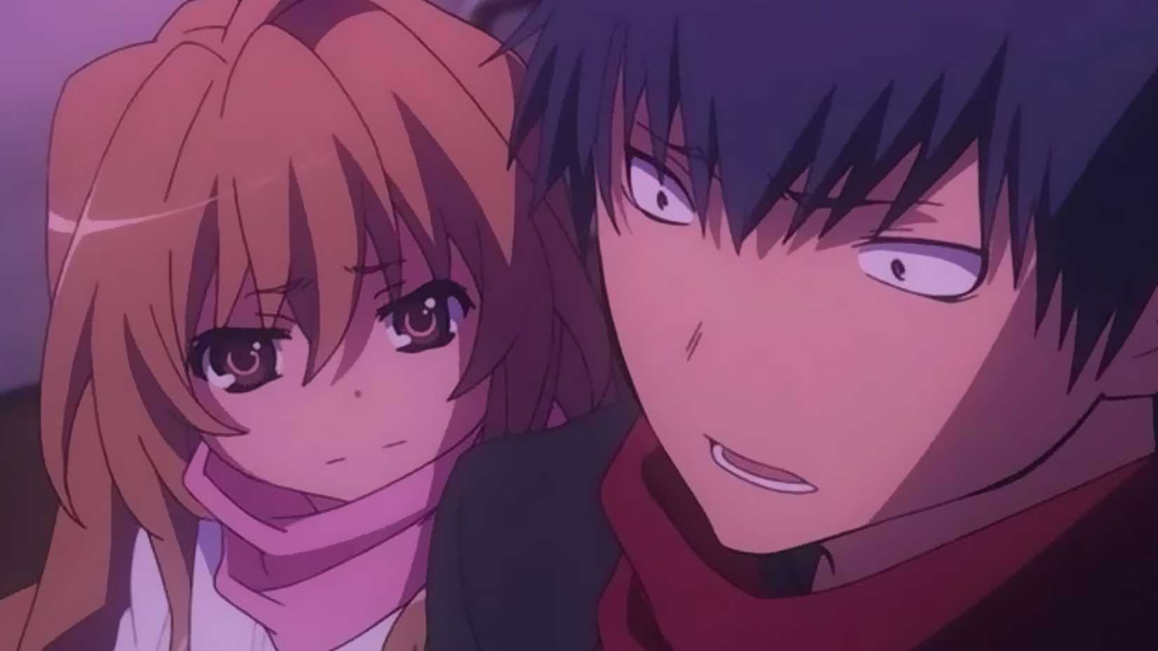Taiga and Rui appearing concerned in Toradora!