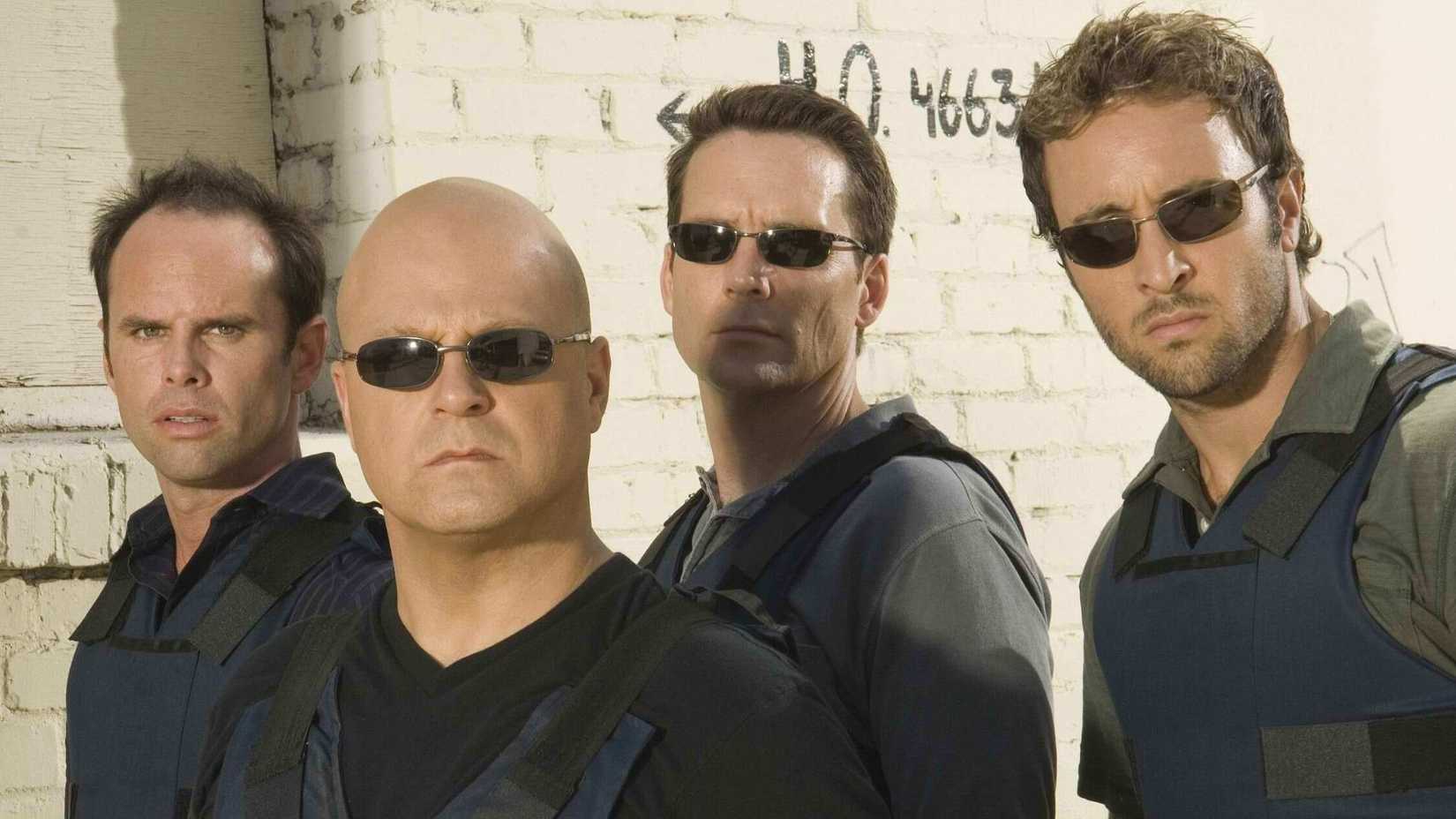 Walton Goggins, Michael Chiklis, David Rees Snell, and Alex O'Loughlin in The Shield