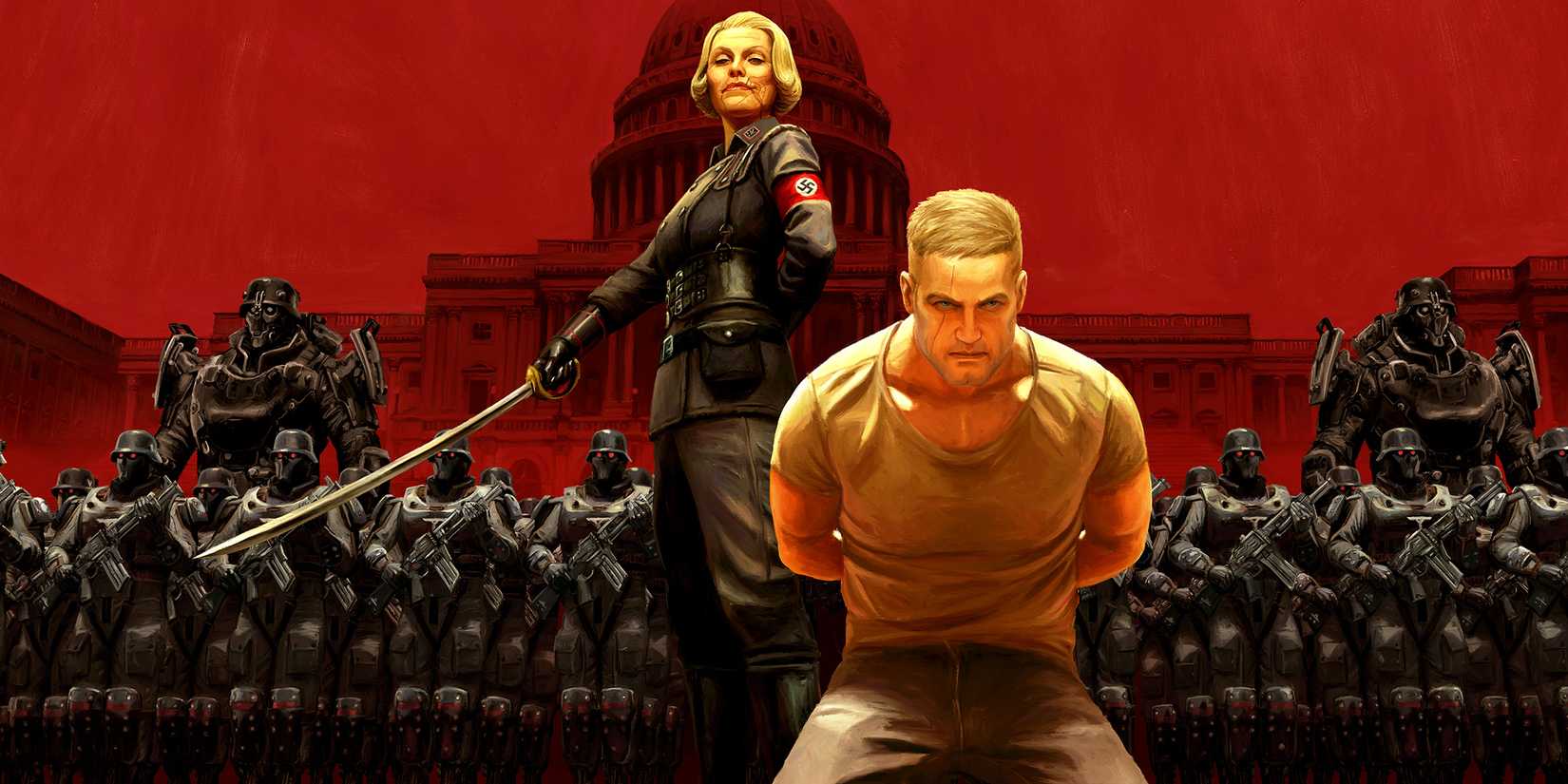 BJ Blazkowicz and Irene Engel in promotional art for Wolfenstein The New Colossus