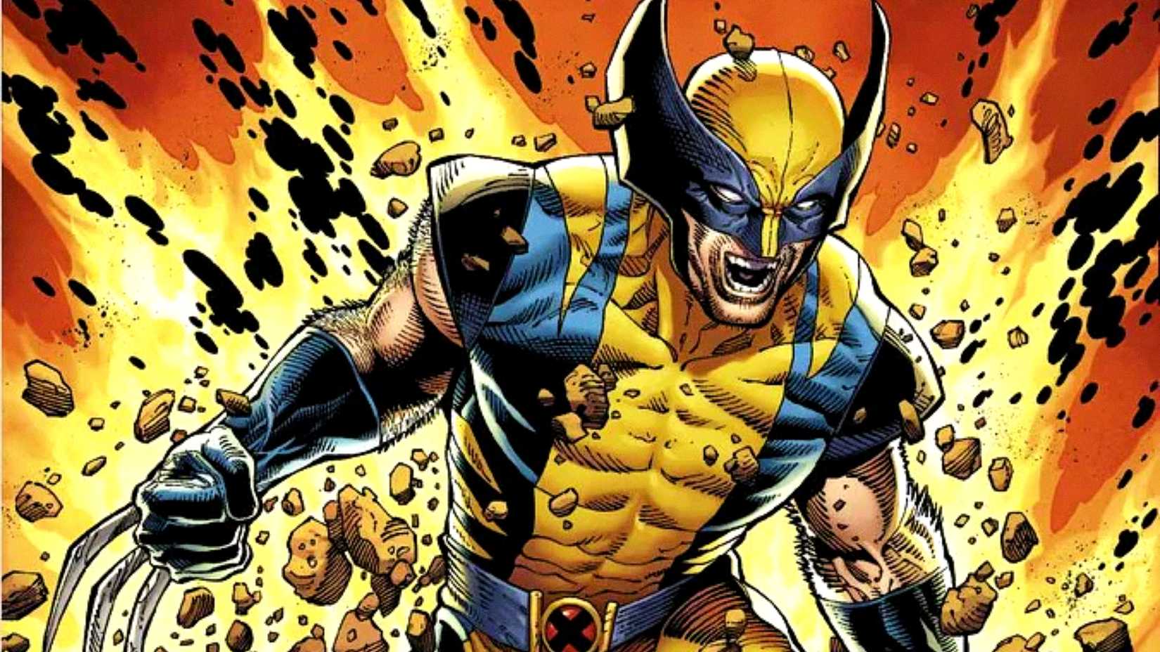 Wolverine comes out of a bunch of rocks in X-Men art