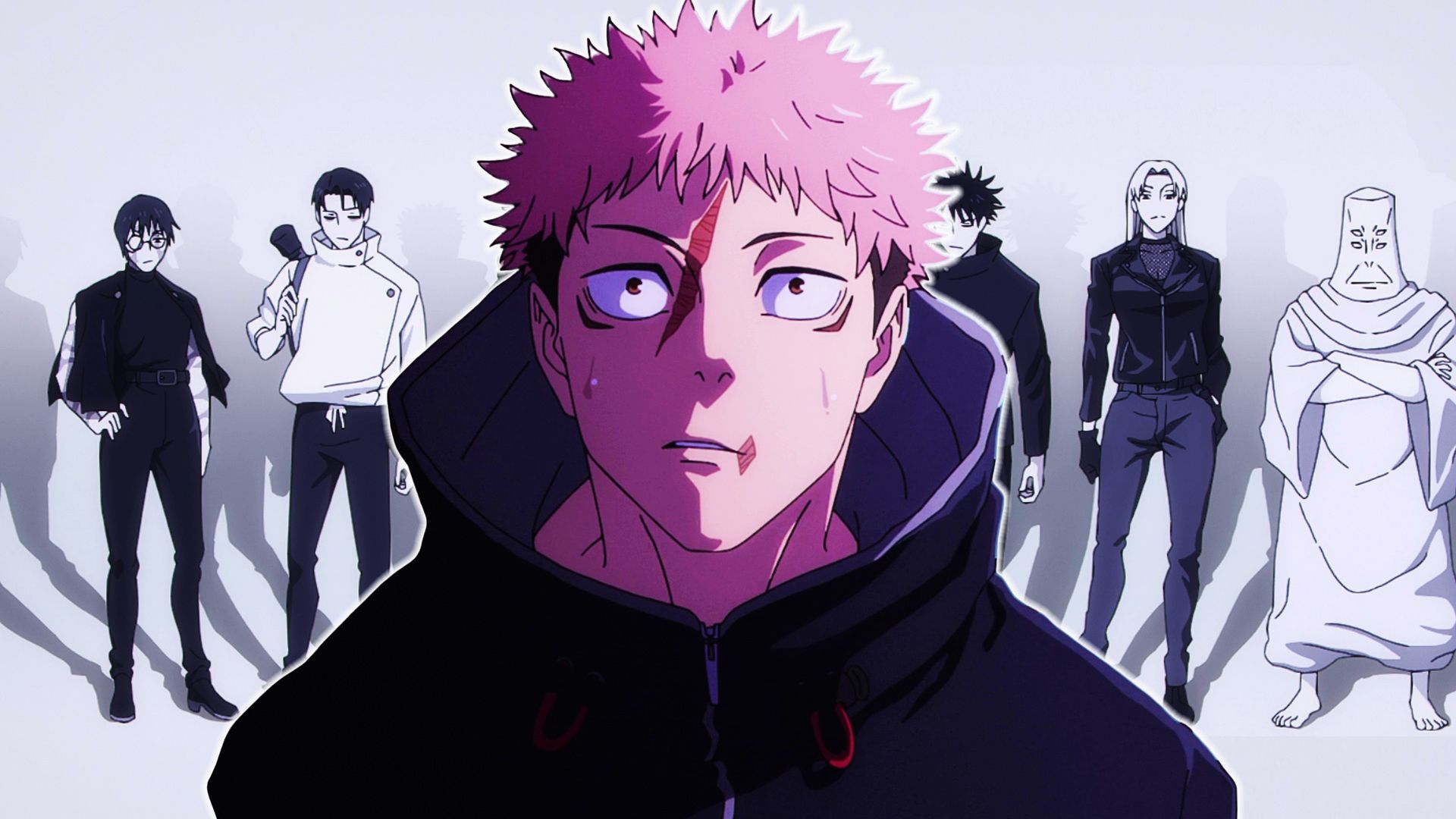 Yuji in front of Yuki, Yuta, Maki, Megumi and Tengen inside Tengen's tombs of the star in Jujutsu Kaisen Season 3's opening