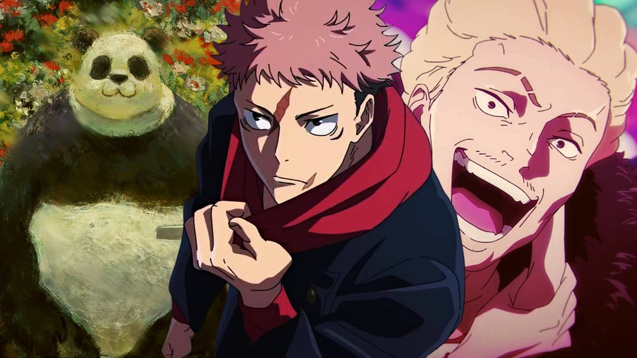 Yuji Itadori de Jujutsu Kaisen devant Hakari et Panda